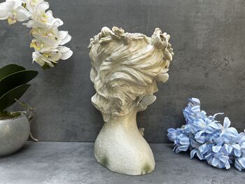26cm Grey Green Ladies Head Plant Pot With Pink Flowers, 12 of 12