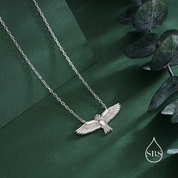 Flying Barn Owl Pendant Necklace In Sterling Silver, 3 of 12