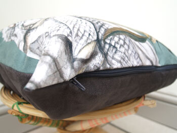Sage Green Cushion With Reptile Illustration 'Bask', 6 of 6