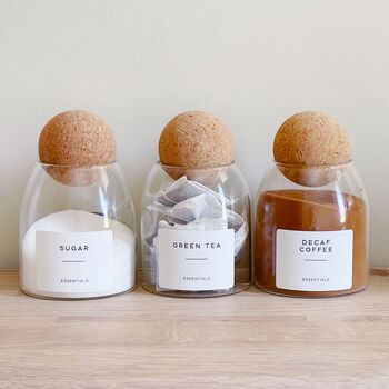 Cork Ball Glass Storage Jar With Personalised Waterproof Label, 2 of 9