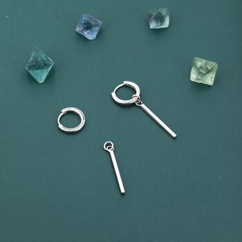 Sterling Silver Long Bars Huggie Hoop Earrings, 6 of 12