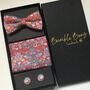 Red Liberty Bow Tie , Pocket Square Cuff Link Gift Set, thumbnail 5 of 12