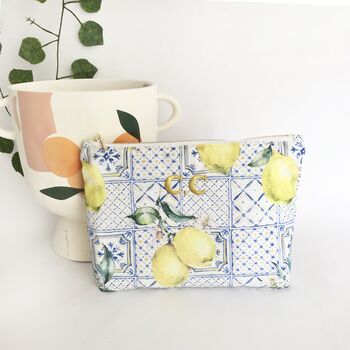 Personalised Lemon Print Make Up Pouch Bag, 2 of 6