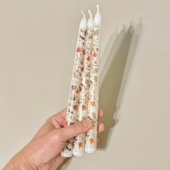 Set Of Three Painted Taper Candles With Folk Print, 6 of 6