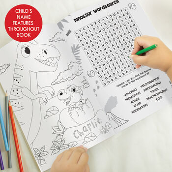 Personalised Dinosaur Colouring And Activity Book, 2 of 5