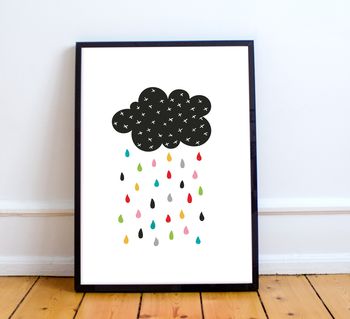 Cloud And Raindrops Children's Art Print, 2 of 2