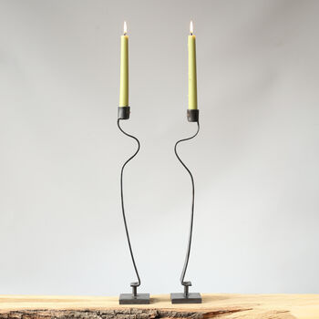 11th Anniversary Gift Tall Steel Elegant Taper Candle Holder. Hand Shaped Curved Handle Design, 5 of 11