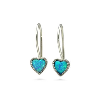 Sterling Silver Blue Fire Opal Heart Earrings, 6 of 8