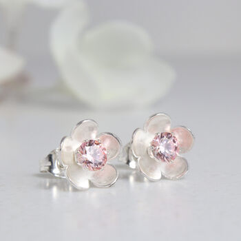 Silver Birthstone Blossom Stud Earrings, 3 of 10