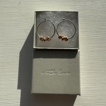 With Love Hoop Earrings With Rose Gold Knots, 6 of 6