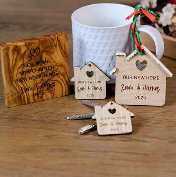 Personalised New Home Gift Set With Matching Keyrings, Coasters And Keepsake Ornament, 9 of 9