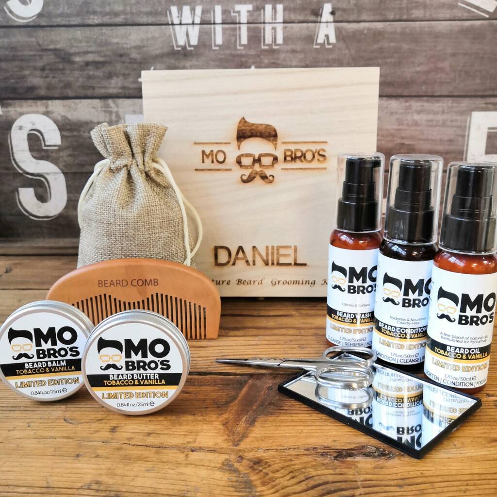 Personalised Wooden Beard Care Kit By Mo Bro's