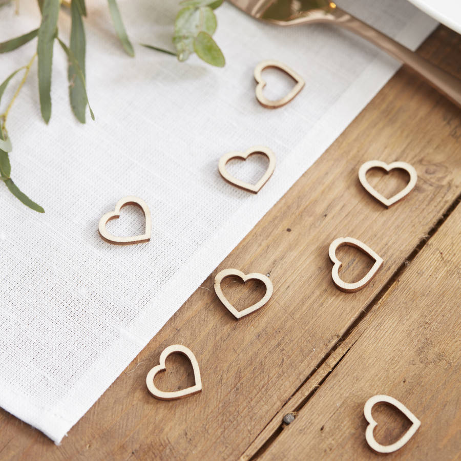 Wooden Heart Shaped Wedding Table Confetti, 1 of 3