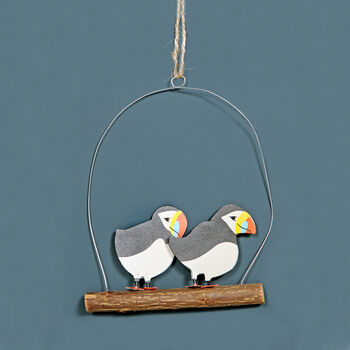 Hanging Puffin Pair On Driftwood, 3 of 3
