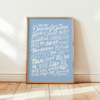 Dancing Queen Lyrics Print, Abba Poster, 16 Colour Options, 3 of 11