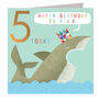 Copper Foiled Shark 5th Birthday Card, thumbnail 2 of 5