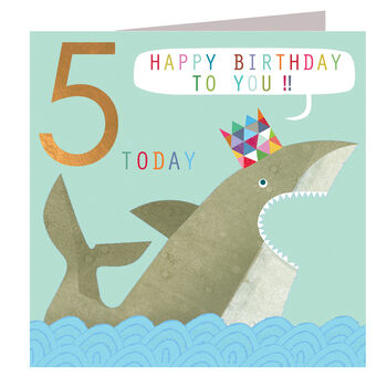 Copper Foiled Shark 5th Birthday Card, 2 of 5