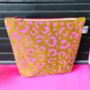 Large Cosmetic Bag Pink Leopard Print On Mustard, thumbnail 1 of 3