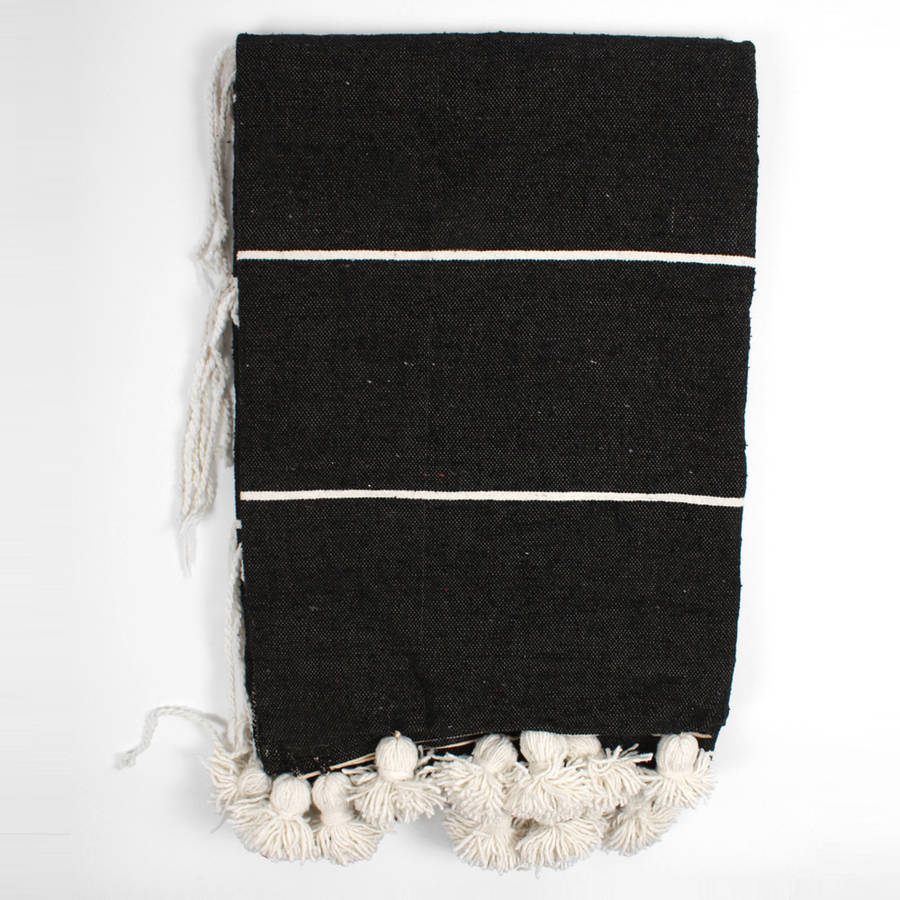 tassel stripe pom pom blanket by bohemia