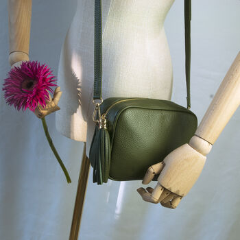 Olive Leather Personalised Crossbody Box Handbag, 5 of 12