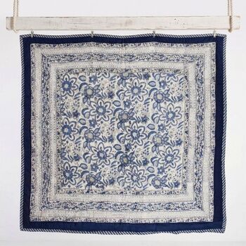 Indigo Blue And White Floral Indian Block Printed Cotton Bed Quilt, 4 of 9