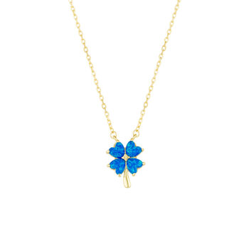 Blue Opal Clover Sterling Silver Necklace In Gold, 2 of 5