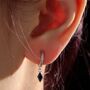 Sterling Silver Very Tiny Rhombus Onyx Black Cz Huggie Hoop, thumbnail 6 of 12