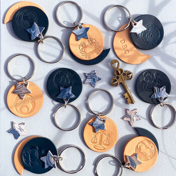 Personalised Taurus Star Sign Leather Keyring, 6 of 6