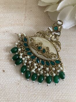 Emerald Green Peacock Dangle Indian Earrings, 5 of 7