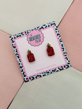 Hot Sauce Glitter Resin Studs / Gift For Food Lover / Spicy Jewellery / Handmade Accessories, 4 of 5