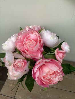 Pink Peonies Artificial Silk Flower Arrangement Mothers Day Gift, 2 of 5