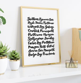 Cornwall Beaches Calligraphy Print By Izzy & Pop