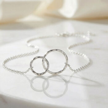 Unbiological Sister Necklace With Sterling Silver Hammered Rings: Two Interlocking Circles, 3 of 3