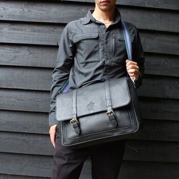 'Gabriel' Men's Leather Messenger Satchel Bag In Black, 3 of 11