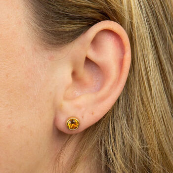 Gold Plated Sterling Silver November Citrine Birthstone Stud Earrings, 2 of 3