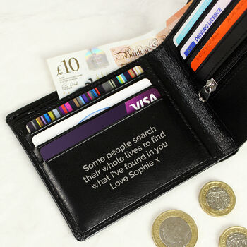 Personalised Message Black Leather Wallet, 5 of 5