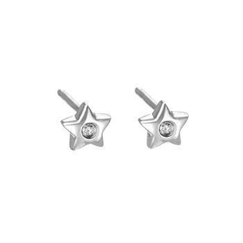 Mini Sterling Silver Diamond Star Stud Earrings, 3 of 7