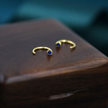 2mm Sapphire Blue Cz Huggie Hoop Earrings, 3 of 12