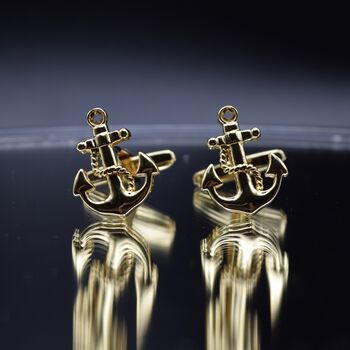 Anchor Gold Cufflinks Gift Captaion 316 L Stainless Steel, 6 of 6