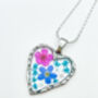 Heart Necklace With Forgetmenot And Pink Flowers, thumbnail 4 of 12