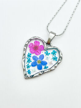 Heart Necklace With Forgetmenot And Pink Flowers, 4 of 12