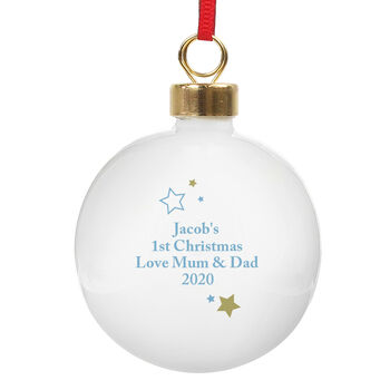 Personalised Gold And Blue Stars My 1st Christmas Bauble, 5 of 5