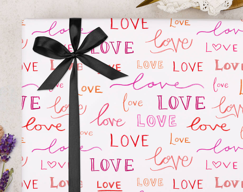 Valentine Wrapping Paper With Love Pattern, Three Sheet Pack, 1 of 3