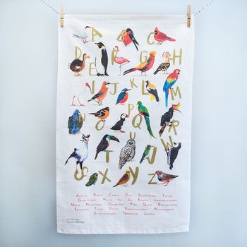 'Avian Alphabet' Illustrated Bird Tea Towel, 3 of 3