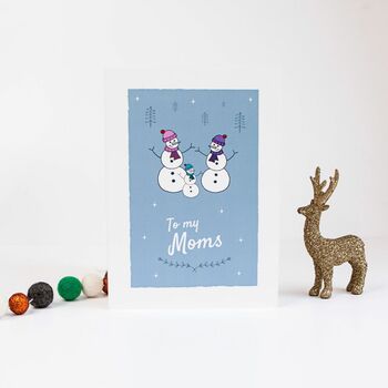 'To My Moms' Christmas Card For Lesbian Moms, Snowmen, 3 of 10