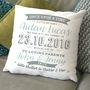 Personalised Typographic Baby Arrival Cushion, thumbnail 1 of 5