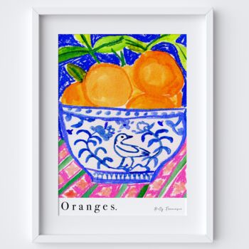 Bowl Of Oranges Table Scene Art Print Watercolour Pastel Poster, 2 of 4