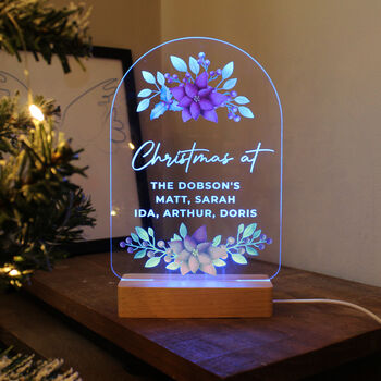 Personalised Christmas Poinsettia Wooden Based LED Christmas Light, 8 of 12
