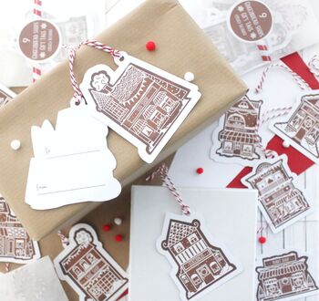 Illustrated Christmas Gift Tags, Gingerbread Shops, 2 of 9