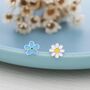 Sterling Silver Mismatched Enamel Daisy And Forget Me Not Flower Stud Earrings, thumbnail 6 of 12